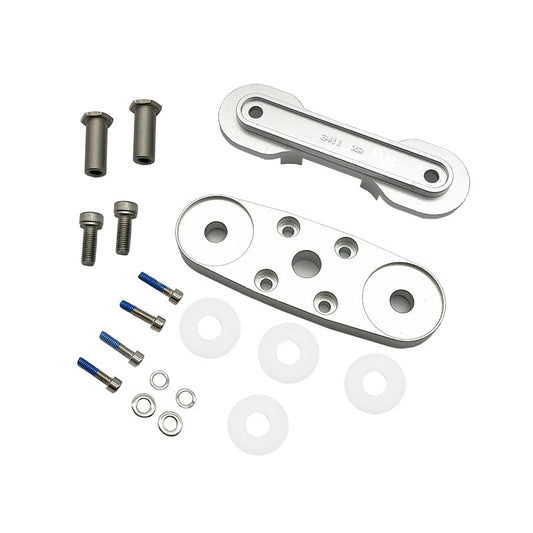 RJX propeller clip set with two aluminum clamp plates, screws, bushings, and plastic washers