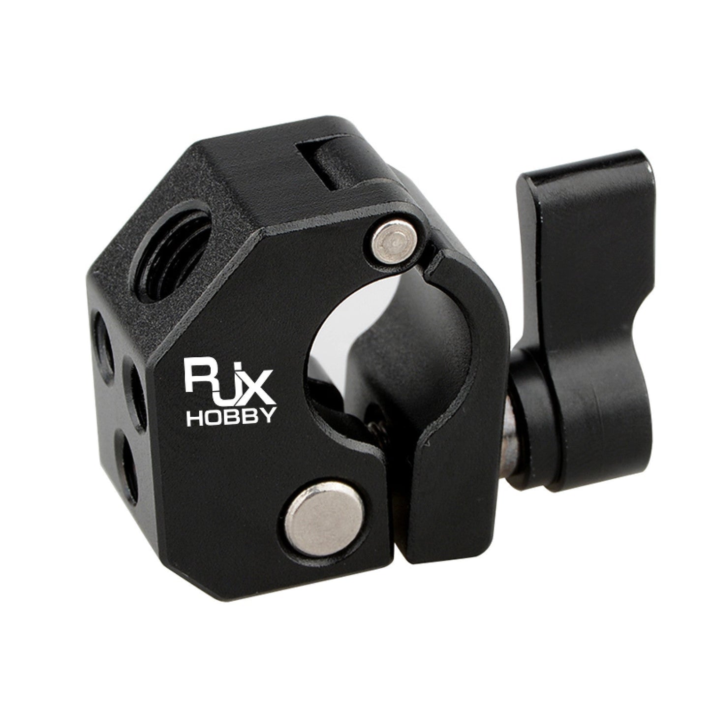 RJX Quick Release 15mm Single Rod Clamp, RJX Hobby quick release 15mm single rod clamp with lever lock, black metal block with mounting holes