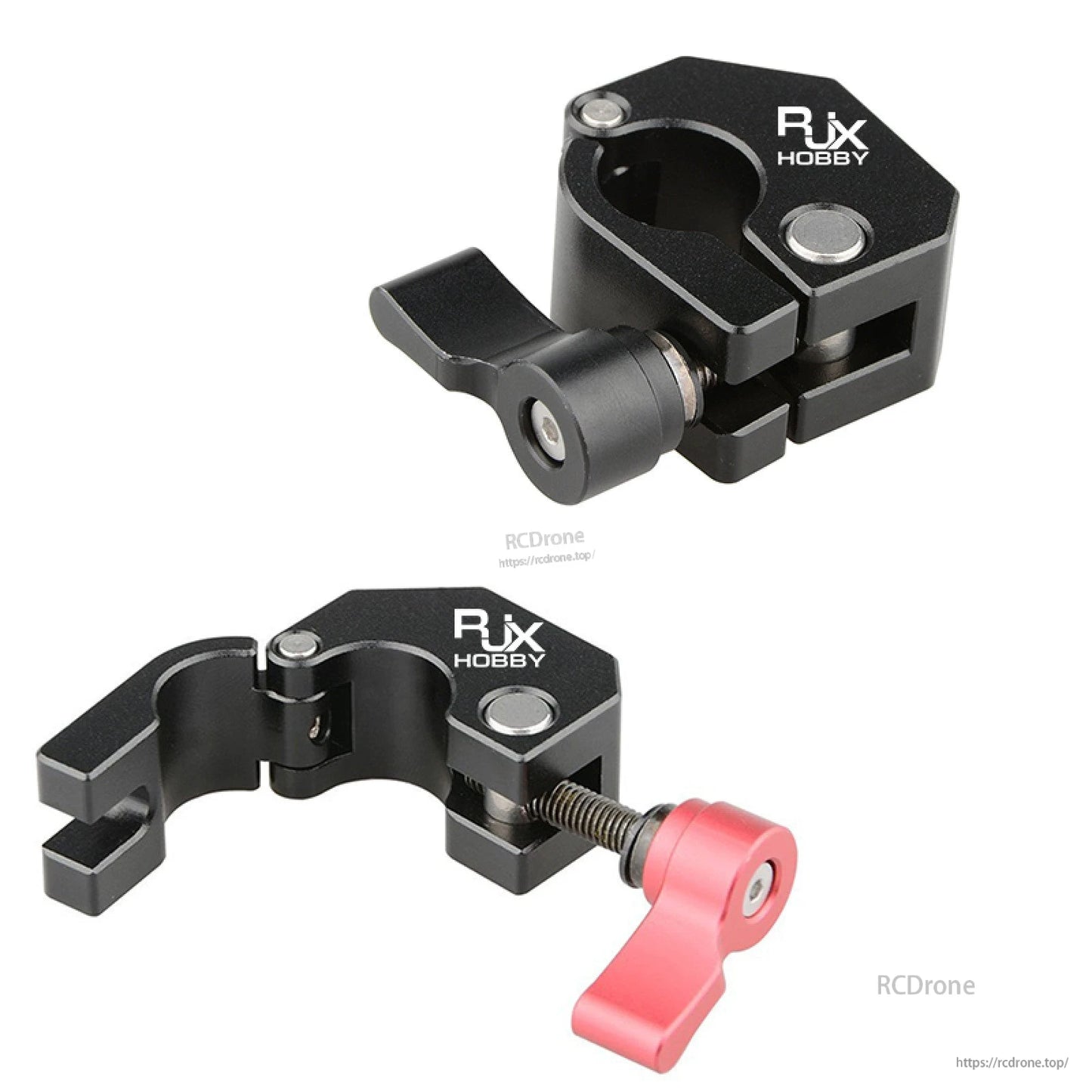 RJX Quick Release 15mm Single Rod Clamp, RJX Hobby quick release single 15mm rod clamp with lever lock, black metal clamp for rig accessories