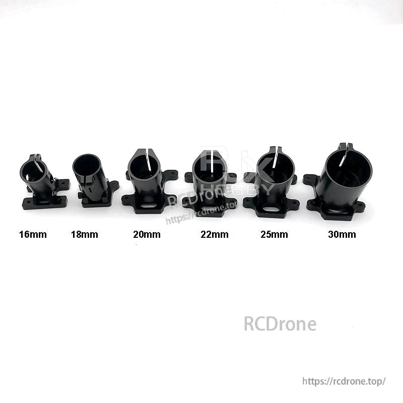 RJX Quick Release 15mm Single Rod Clamp, Black quick-release single rod clamp mounts in multiple sizes, labeled 16mm, 18mm, 20mm, 22mm, 25mm, and 30mm.