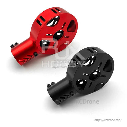 Red and black RJX quick release 15mm single rod clamps with two-bolt tightening and cutout body