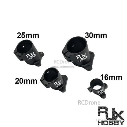 RJX Quick Release 15mm Single Rod Clamp, RJX Hobby quick-release single rod clamps with mounting base, shown in 16mm, 20mm, 25mm, and 30mm sizes