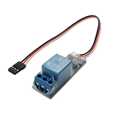 RJX RC PWM electronic relay switch module with 3‑pin servo lead and 3‑screw terminal block, SRD‑03VDC relay