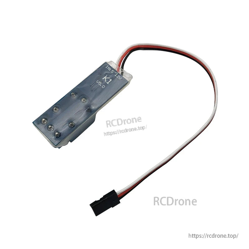RJX RC PWM electronic relay switch module with clear case and 3-wire servo lead connector