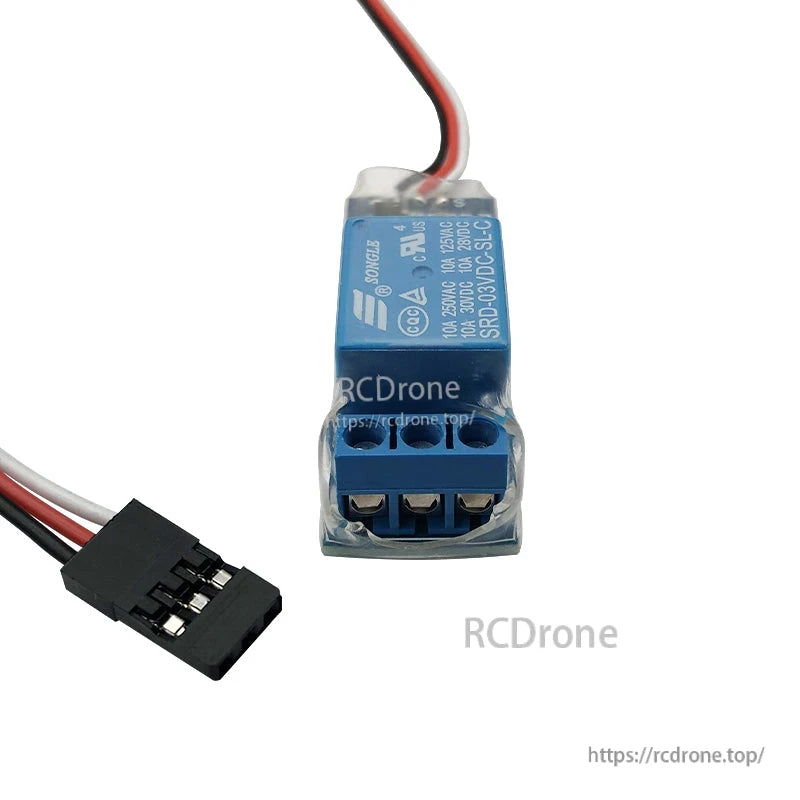 RJX RC PWM electronic relay switch module with Songle SRD-03VDC relay, 3-screw terminal block and servo plug