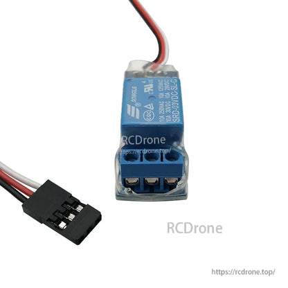 RJX RC PWM electronic relay switch module with Songle SRD-03VDC relay, 3-screw terminal block and servo plug