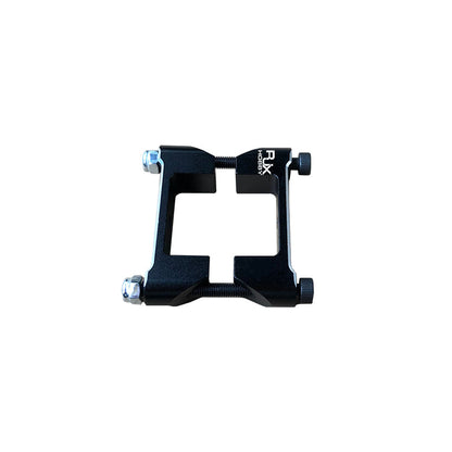 RJX aluminum square tube clamp with cross-shaped opening and four bolts for 20mm carbon fiber tubes