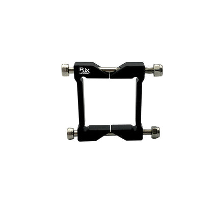 RJX square aluminum tube clamp in black with four bolts and RJX Hobby logo for securing square tubing