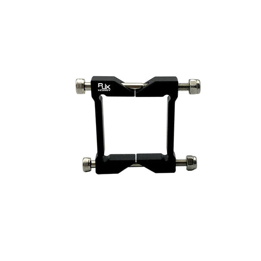 RJX square aluminum tube clamp in black with four bolts and RJX Hobby logo for securing square tubing