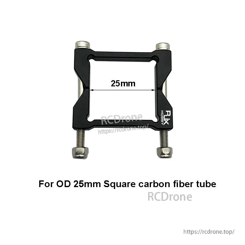 RJX square aluminum tube clamp with four bolts, 25mm square opening for OD 25mm square carbon fiber tube