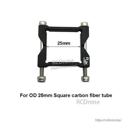 RJX square aluminum tube clamp with four bolts, 25mm square opening for OD 25mm square carbon fiber tube