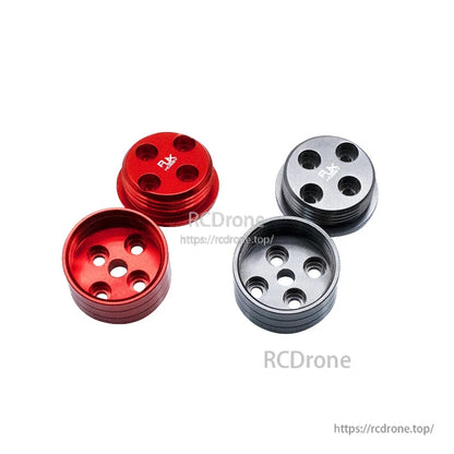 RJX quick-release self-tightening propeller mount adapters in red and silver, with four-bolt top plates
