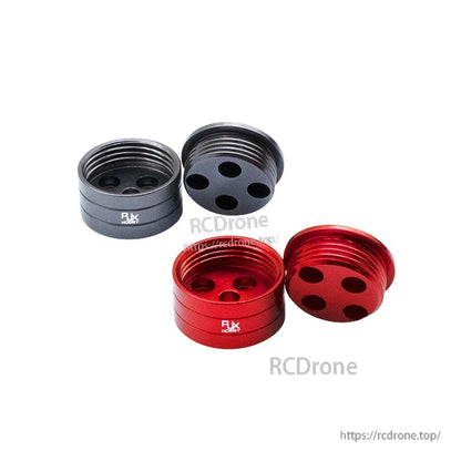 RJX Hobby quick-release self-tightening propeller mount adapters with threaded interior in red and black