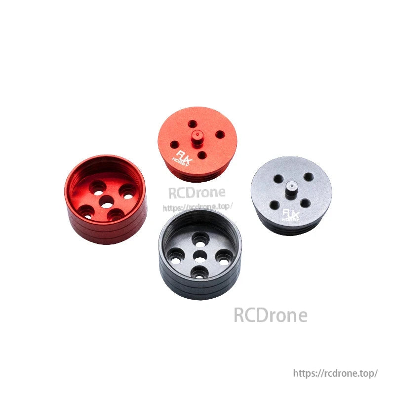 RJX quick-release propeller mount adapter set for RC multirotor drones, red and silver caps with bolt holes