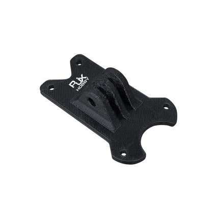 RJX TPU 3D Printed GoPro Mount, Black RJX TPU 3D printed GoPro-style mount plate with four screw holes and a raised camera tab