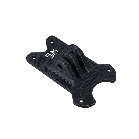 RJX TPU 3D Printed GoPro Mount, Black RJX TPU 3D printed GoPro-style mount plate with four screw holes and a raised camera tab