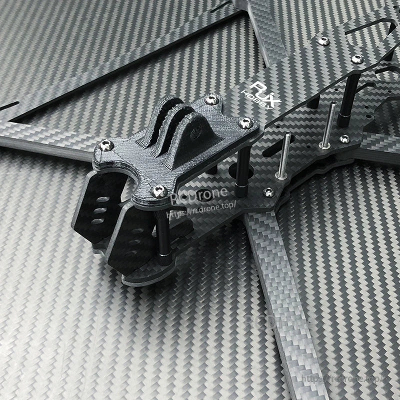 RJX TPU 3D Printed GoPro Mount, RJX TPU 3D printed GoPro-style camera mount bolted to the front of a carbon fiber FPV drone frame