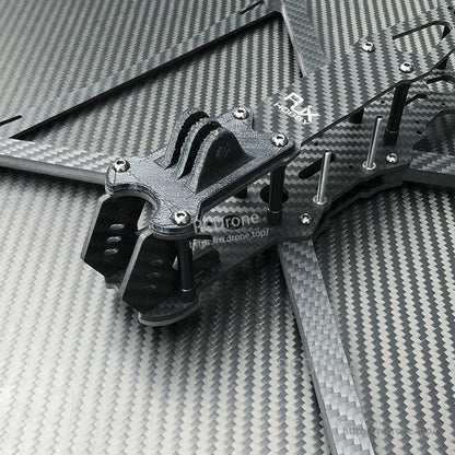 RJX TPU 3D Printed GoPro Mount, RJX TPU 3D printed GoPro-style camera mount bolted to the front of a carbon fiber FPV drone frame