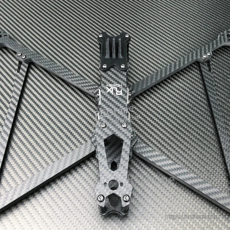 RJX TPU 3D Printed GoPro Mount, RJX 3D-printed GoPro-style 3-prong mount installed on a carbon fiber quadcopter drone frame