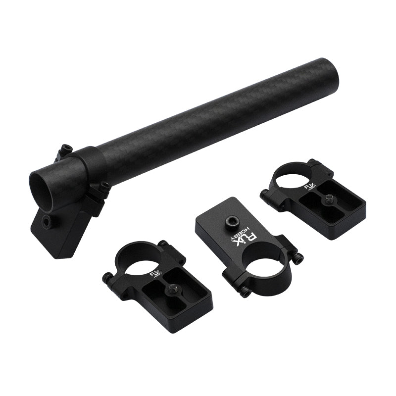 RJX UAV drone tube mount kit with long carbon tube and three black clamp brackets for accessory mounting