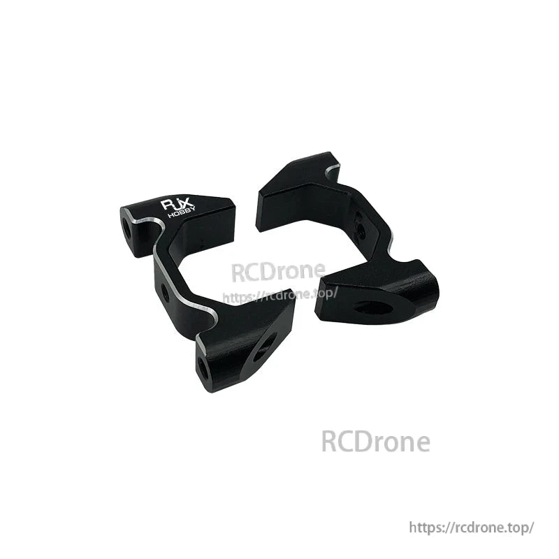 RJX vertical aluminum tube clamp set in black, two-piece design with mounting holes and RJX Hobby logo