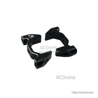 RJX vertical aluminum tube clamp set in black, two-piece design with mounting holes and RJX Hobby logo