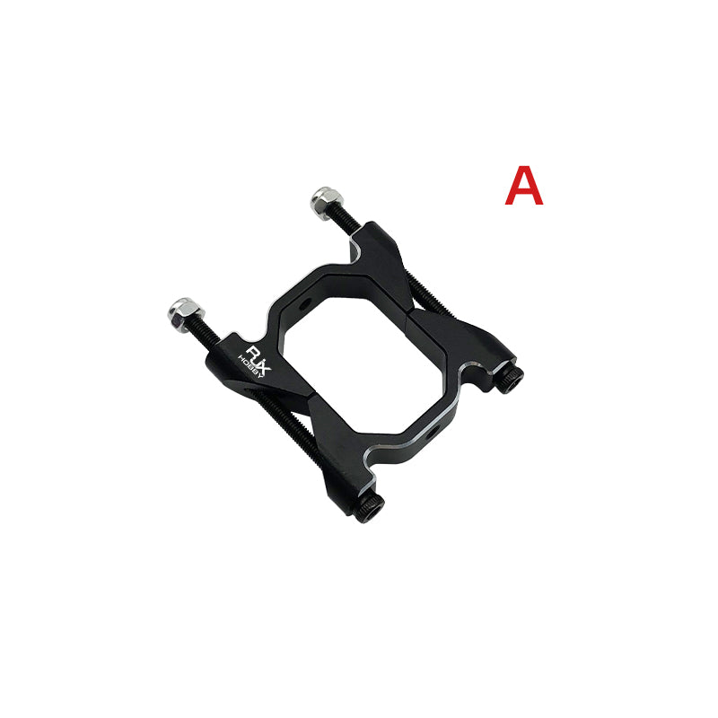 RJX vertical aluminum tube clamp in black with two long mounting bolts and hex nuts