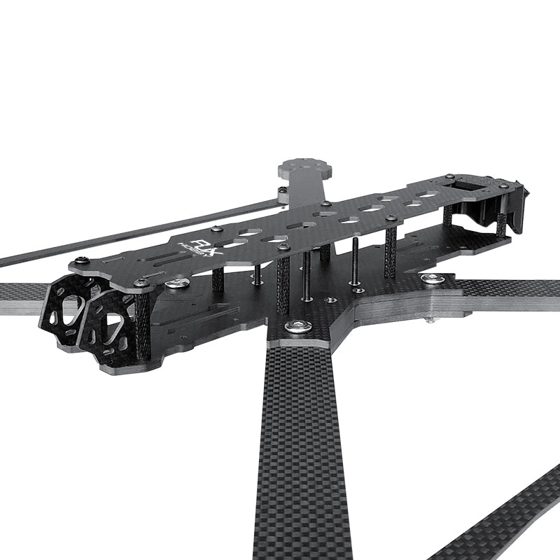 RJX X13 13-inch carbon fiber FPV drone frame kit with long arms, top plate, standoffs, and hardware