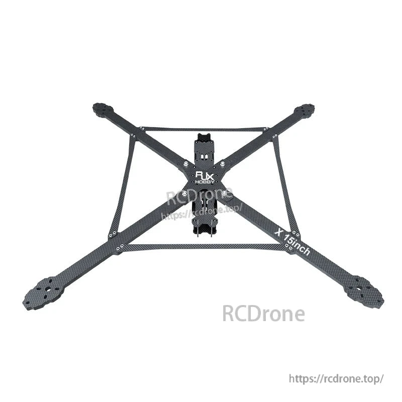 Top view of RJX X15 15-inch carbon fiber FPV drone frame with wide X arms and central mounting plate
