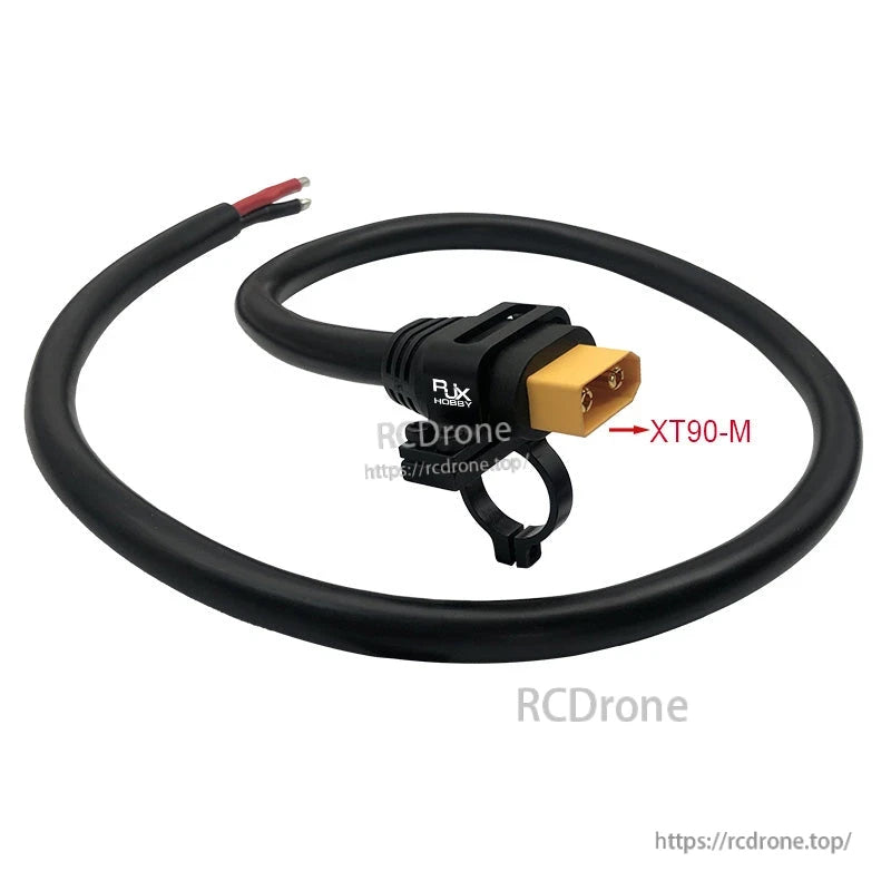 RJX XT90 Plug Fixed Seat Connector Mount, RJX XT90-M plug fixed seat connector mount with cable lead and clamp-style holder for RC power wiring