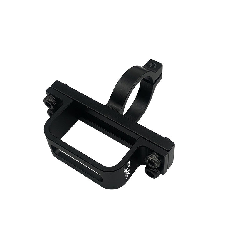 RJX XT90 Plug Fixed Seat Connector Mount, RJX aluminum XT90 connector mount bracket with clamp ring and rectangular fixed seat frame, black finish