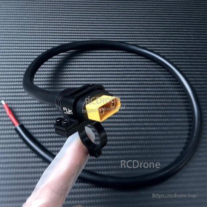 RJX XT90 Plug Fixed Seat Connector Mount, RJX XT90 plug fixed seat mount with yellow XT90 connector and black clamp on a thick power cable