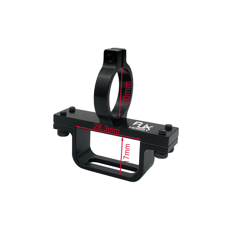 RJX XT90 Plug Fixed Seat Connector Mount, RJX Hobby XT90 plug fixed-seat connector mount bracket with 20mm ring clamp and 28.3mm x 7mm base