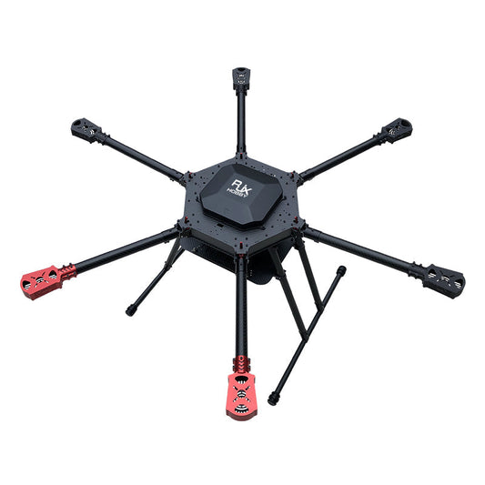 RJX1000 carbon fiber folding hexacopter frame with six arms, central hub plate, landing gear and motor mounts