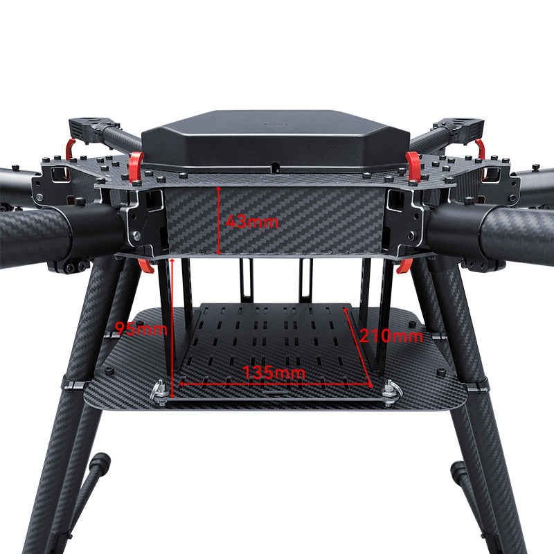 RJX1000 carbon fiber umbrella folding hexacopter frame with landing gear and 210 x 135mm lower mounting plate