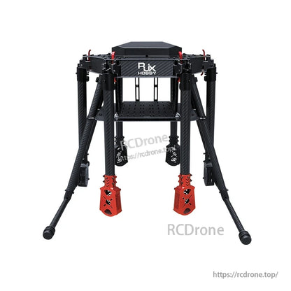 RJX1000 carbon fiber umbrella folding hexacopter frame with tall landing gear and red motor mounts