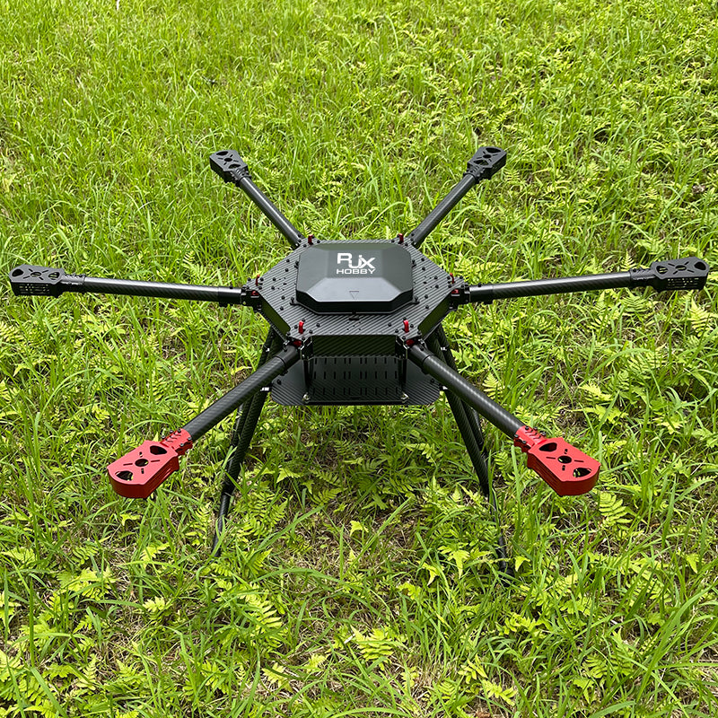 RJX Hobby carbon fiber folding hexacopter frame with six arms, landing gear, and motor mount plates