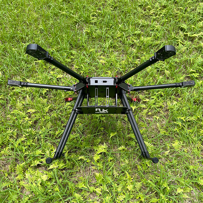 RJX1000 carbon fiber folding hexacopter frame with six arms, central plate, motor mounts and landing gear
