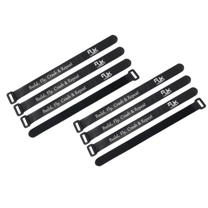 RJXHOBBY Non-Slip Silicone Battery Strap, Set of RJXHOBBY black non-slip silicone battery straps with hook-and-loop closure and metal buckle