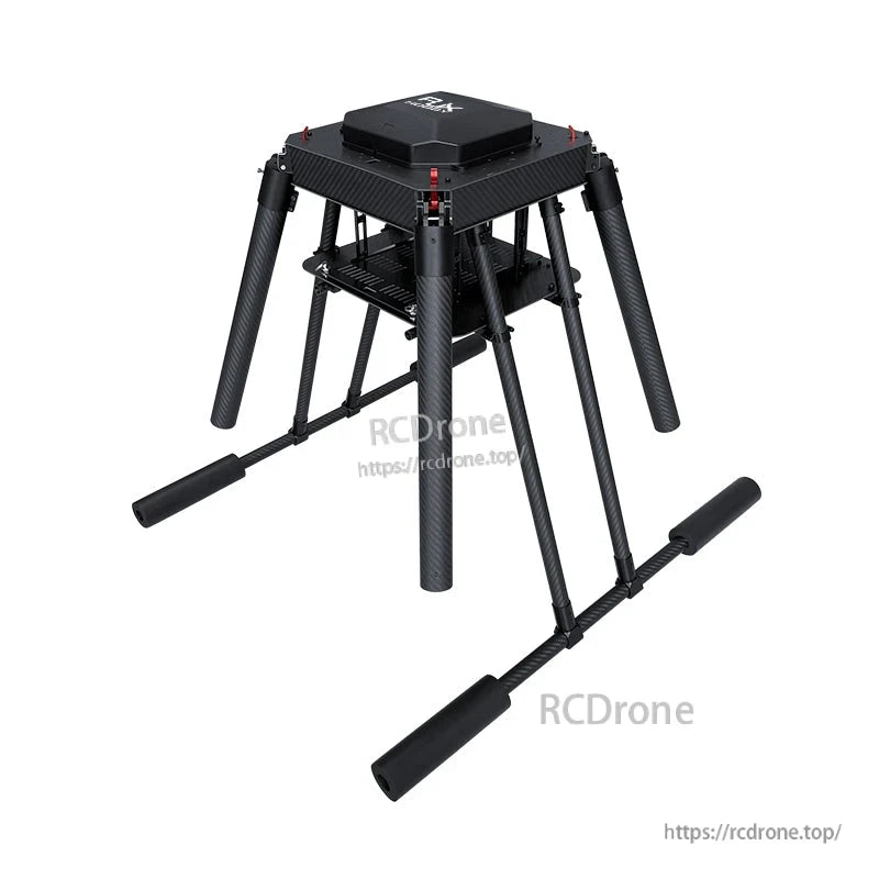RJX1200B carbon fiber quadcopter frame with square center plate and tall landing skid gear