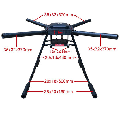 RJX 1200mm Drone, Measurements: small (35x32x37mm), medium (1200mm, umbrella folding), and large (38x20x160mm) dimensions.