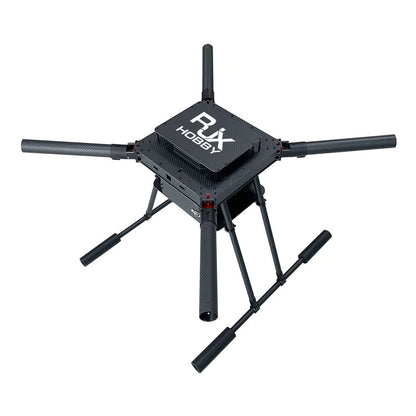 RJX1200D 1200mm carbon fiber folding quadcopter frame with four tube arms, center plate, and landing gear