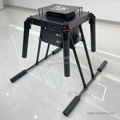 RJX1200D carbon fiber folding quadcopter frame with tall landing gear and four tube-style skids