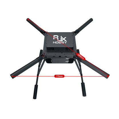 RJX Hobby carbon fiber folding quadcopter frame with four arms, landing gear, and 1090mm span markers