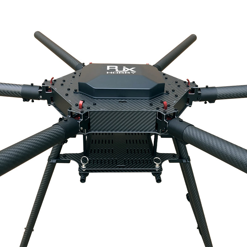 RJX1300B 1300mm carbon fiber folding hexacopter frame with six arms, center plate, and landing gear