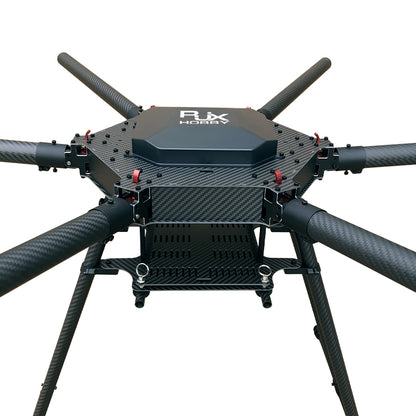 RJX1300B 1300mm carbon fiber folding hexacopter frame with six arms, center plate, and landing gear