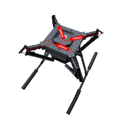 RJX1300C folding carbon fiber quadcopter frame with landing gear and top plate size markings 710mm and 440mm