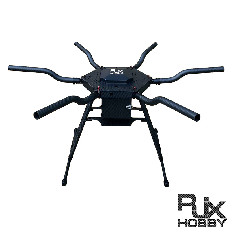 Carbon fiber hexacopter frame with specifications for agricultural operations, such as crop monitoring and spraying.