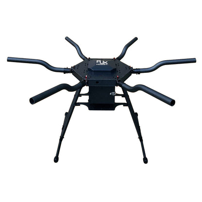 RJX1300D carbon fiber folding hexacopter frame with six arms, central body plate, and tall landing gear