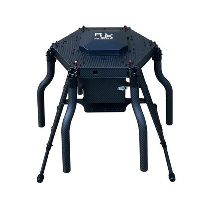 RJX Hobby carbon fiber hexacopter frame body with central top plate and tall landing legs, no motors attached